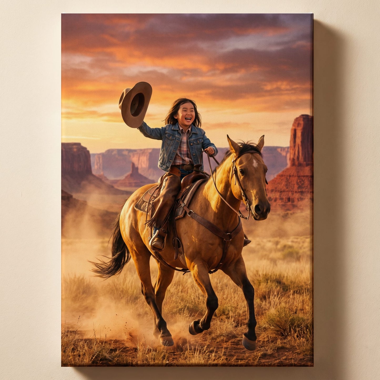 Personalized cowboy artwork shown on canvas