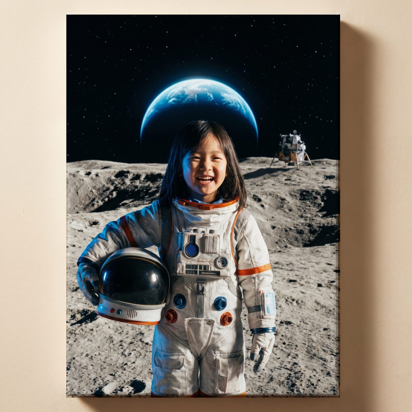 Personalized astronaut artwork shown on canvas