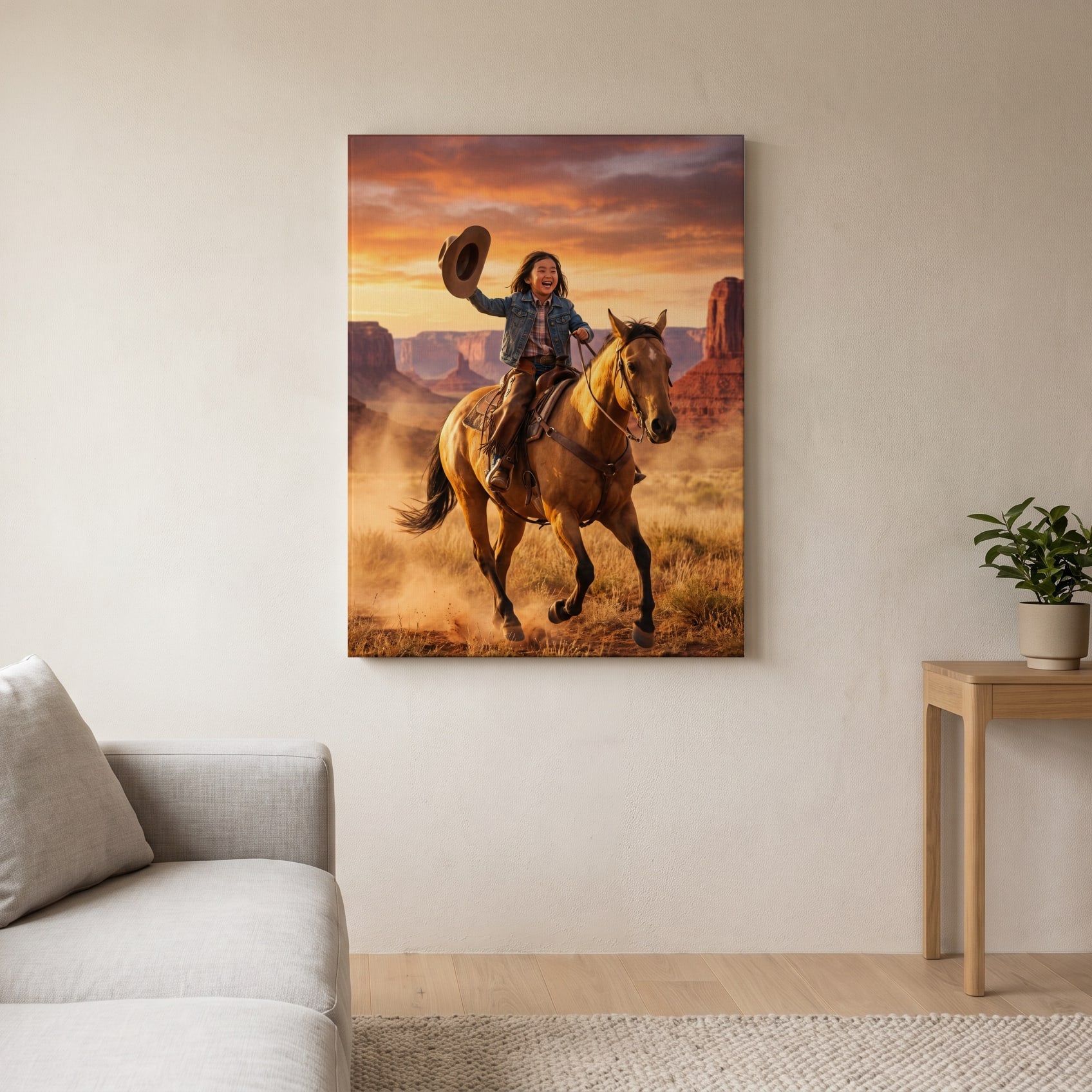 Personalized cowboy artwork shown on canvas