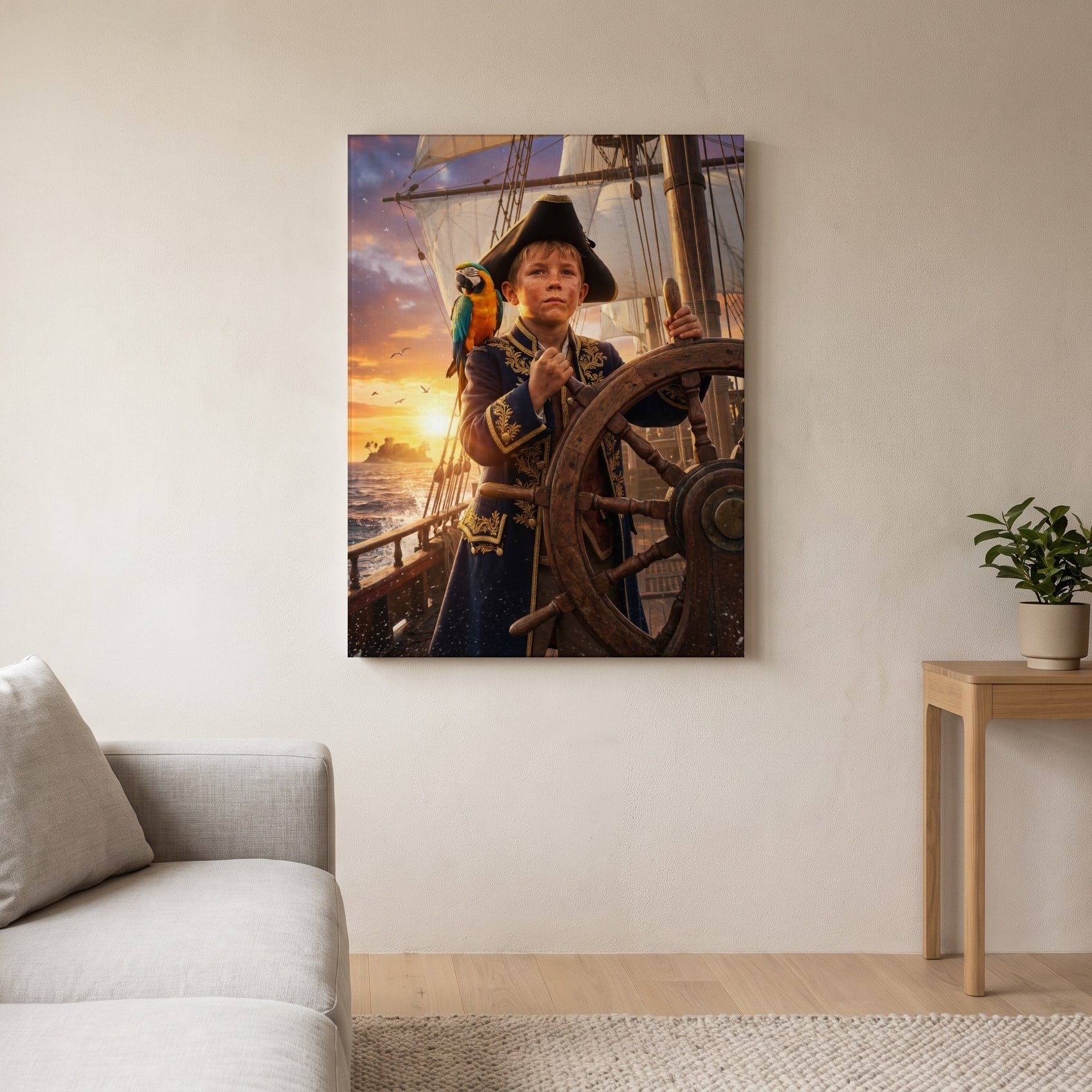 Personalized pirate captain artwork shown on canvas