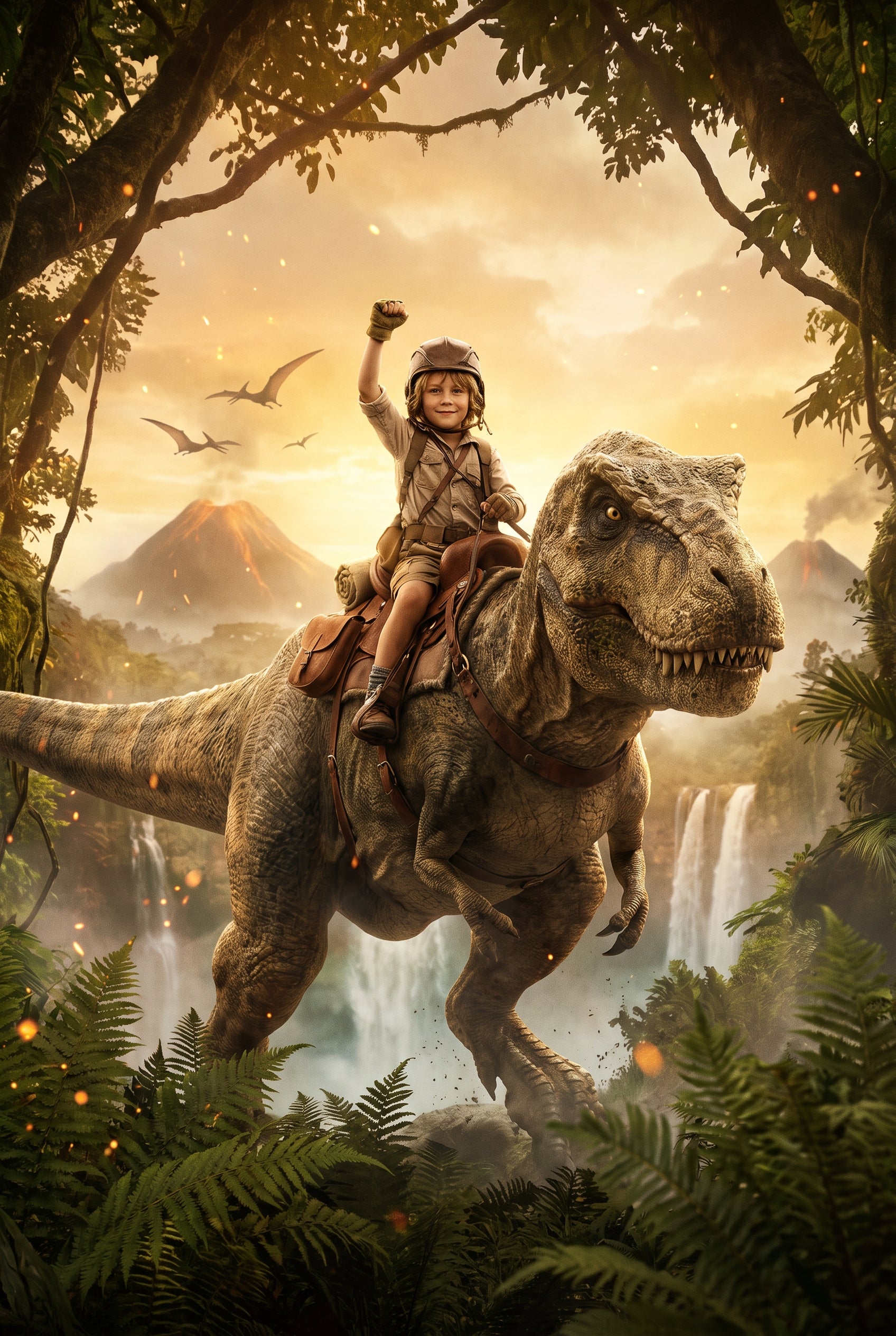 Personalized dinosaur rider artwork shown on canvas